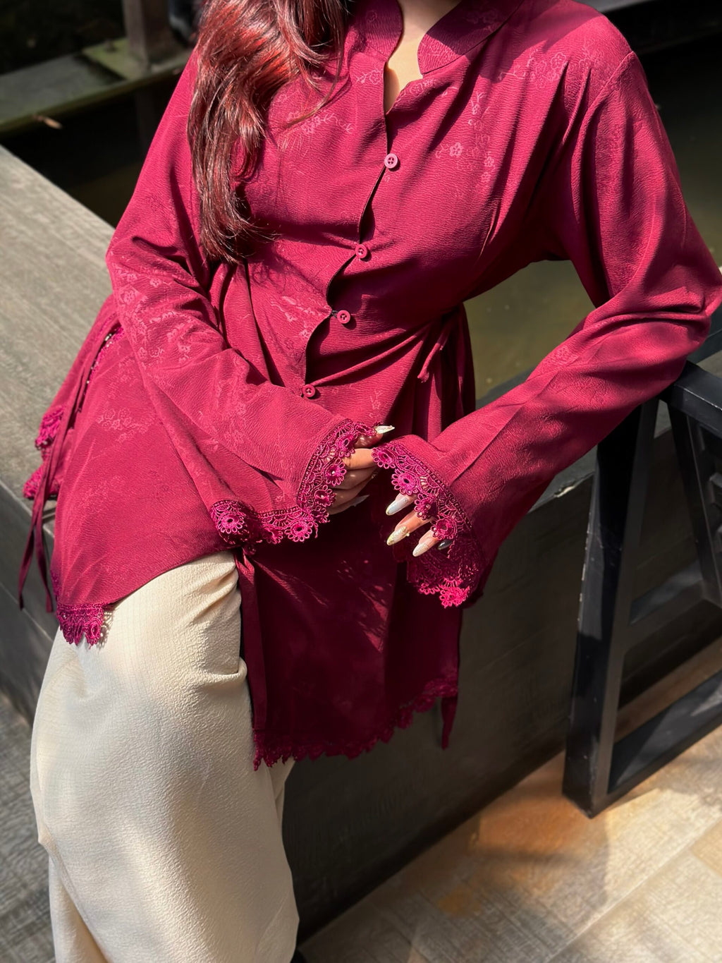 FITOOR — Maroon Full Sleeve Top Co-ord Set