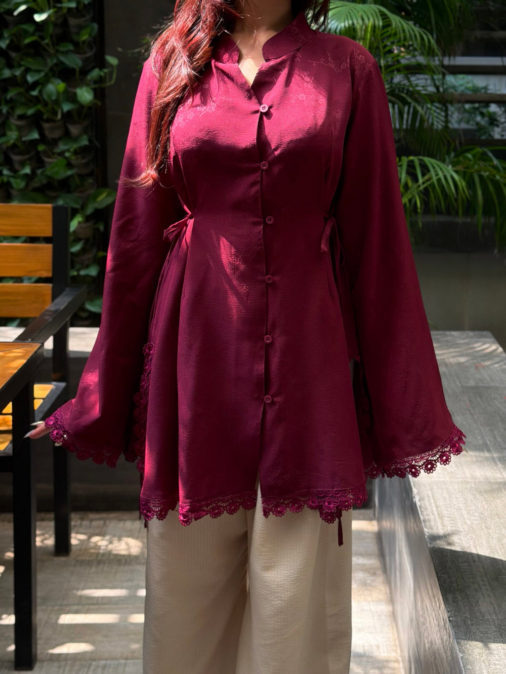 FITOOR — Maroon Full Sleeve Top Co-ord Set