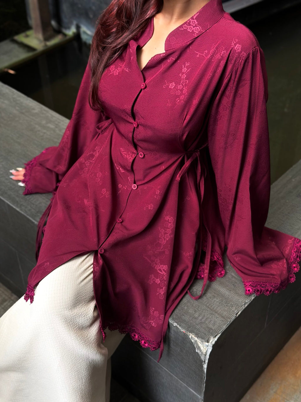 FITOOR — Maroon Full Sleeve Top Co-ord Set