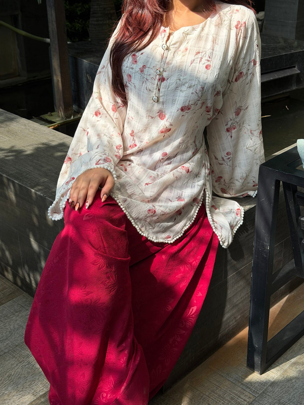 FALAQ — Red Farshi Salwar Set